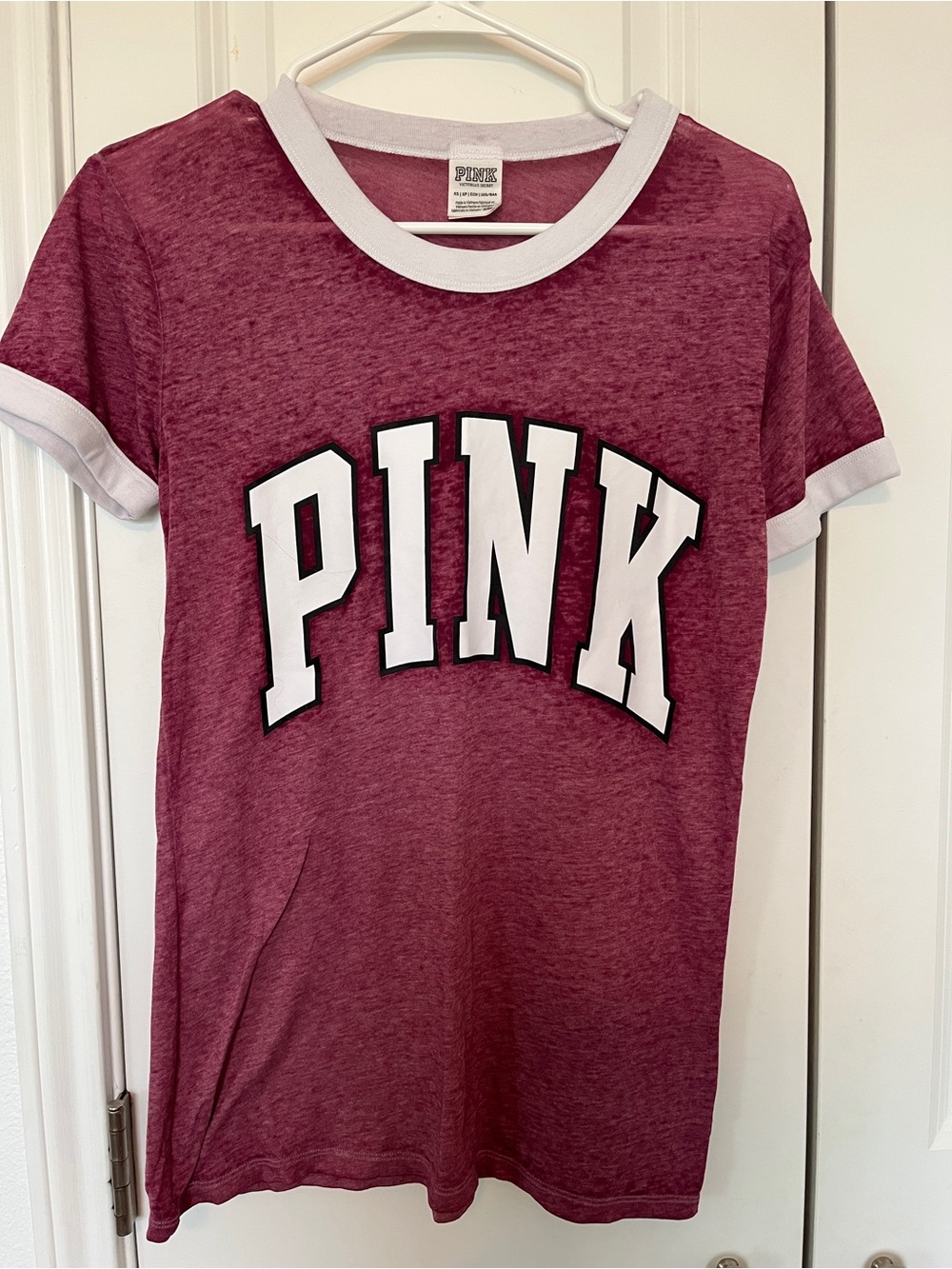 PINK Victoria's Secret Maroon Tee with White Trim